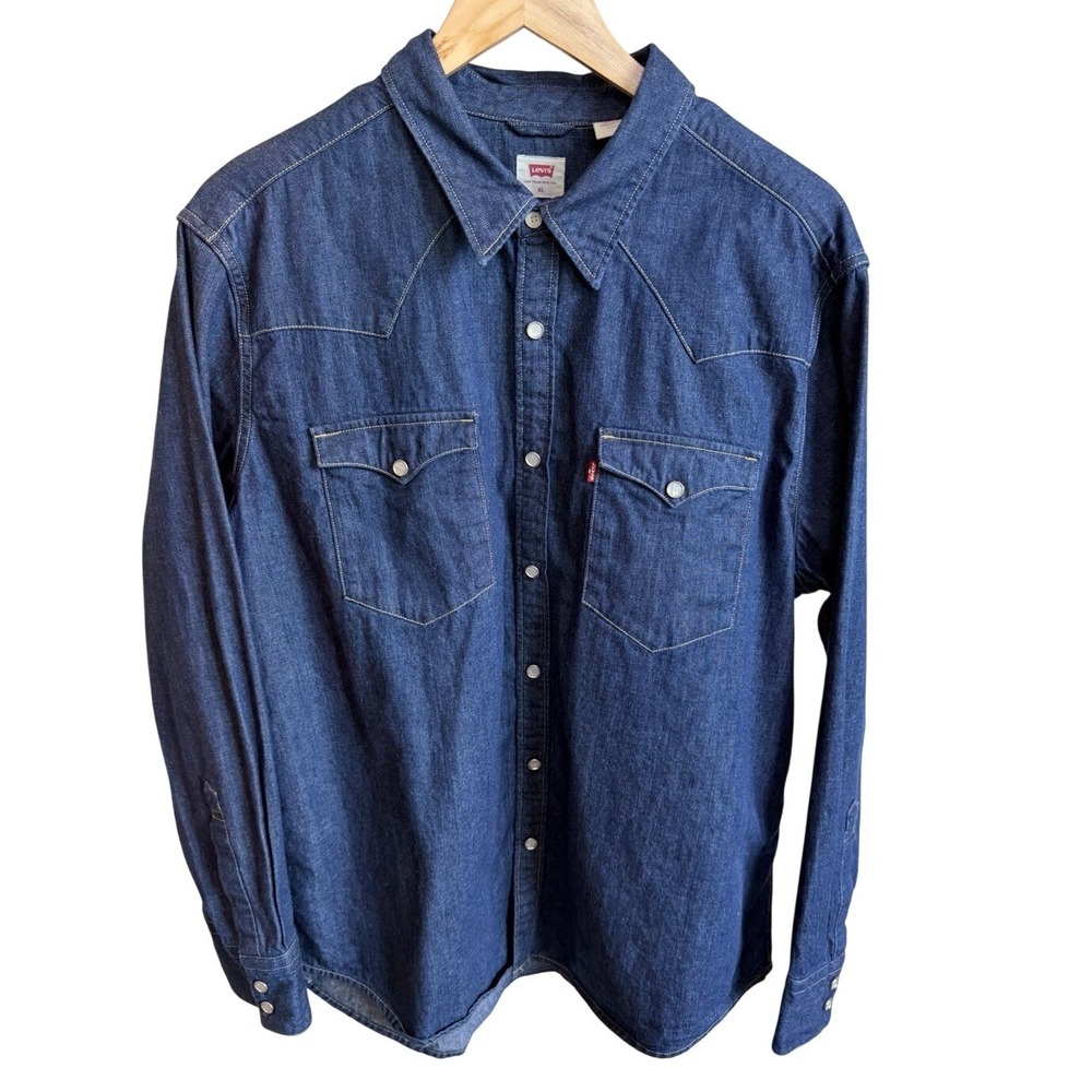 Levi's Long Sleeve Pearl Snap Denim Jean Button Down Shirt Mens Size XL